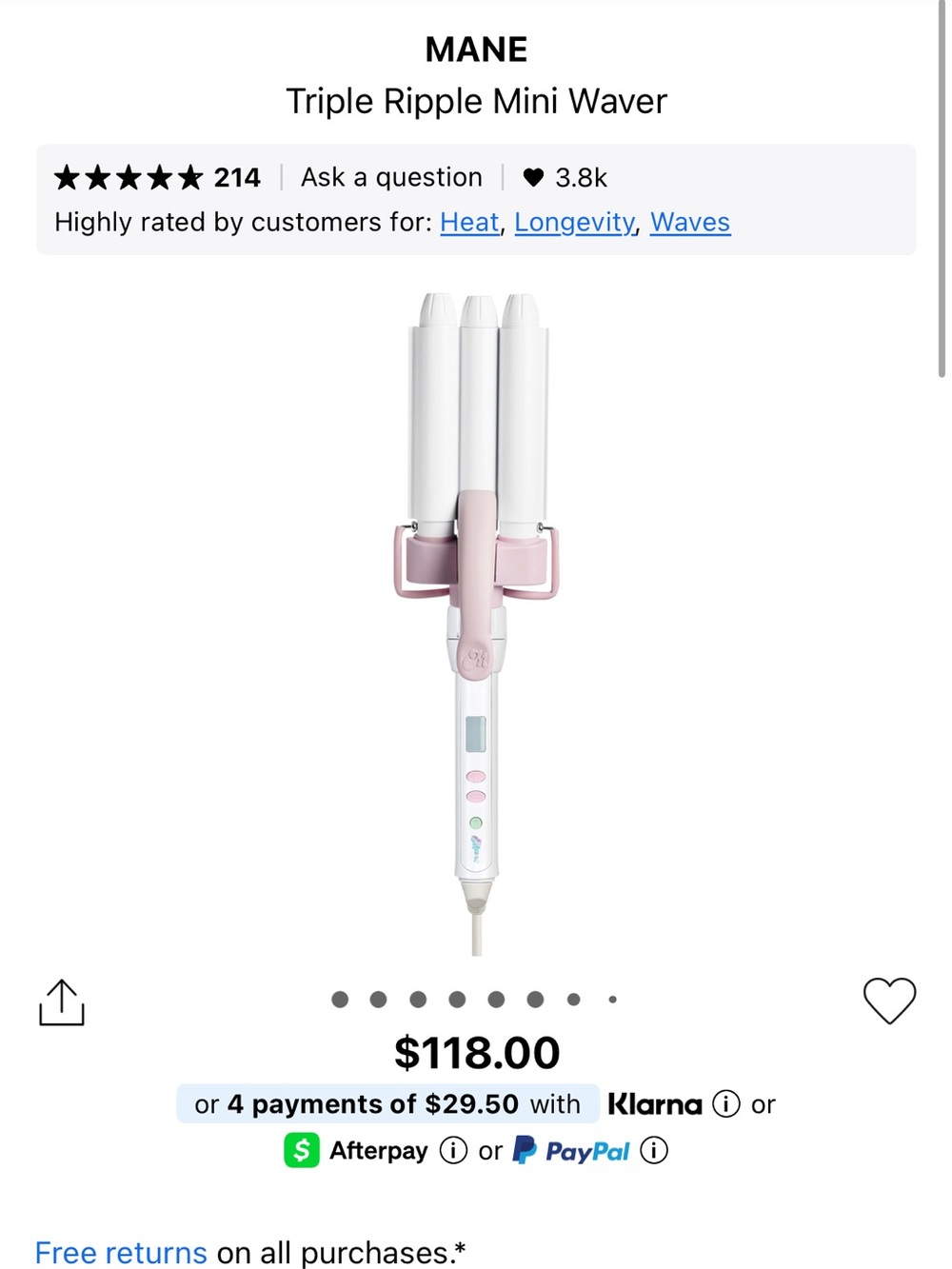 MANE Triple Ripple Mini Waver - White & Pink